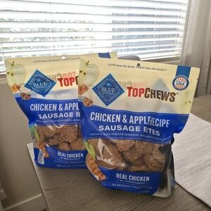 LOT OF 2- Blue Buffalo TopChews Chicken & Apple Sausage Bites 40oz Each Unopened